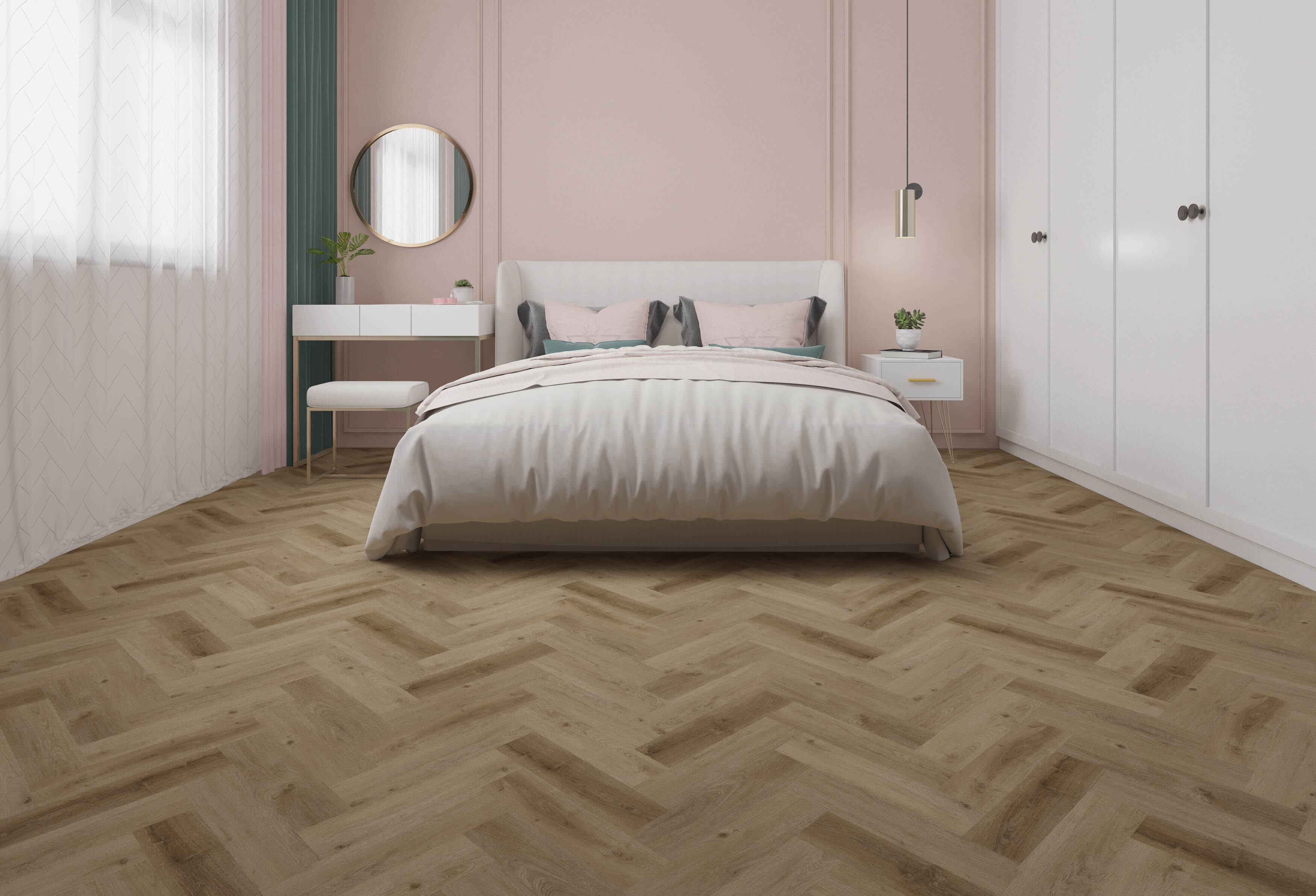 Gelasta Vario Visgraat Click 5401 Prestige Oak Smoked visgraat click pvc in woonkamer sfeerfoto