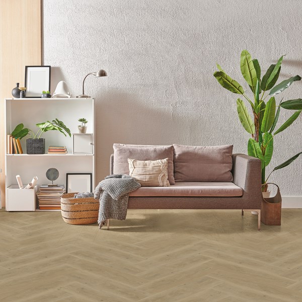 Bodiax Tuna BP320 visgraat 332-V Sage visgraat plak pvc in woonkamer sfeerfoto