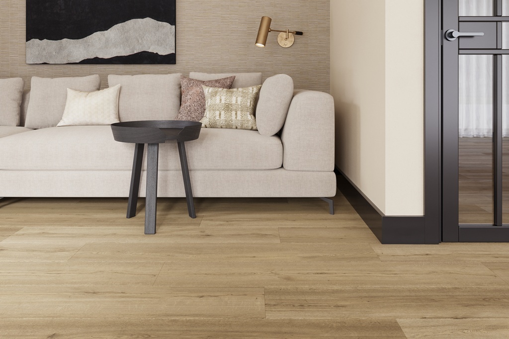 Castell Supreme 302 SPC 4 Detail van de structuur Salsa Cacao PVC plank click pvc met subtiele nerf warmteweerstand 004 m²K/W