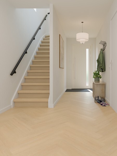 Ground Studio Pure Oak Sand V.10.20.2 visgraat plak PVC gelegd in interieur met zicht op het visgraatpatroon