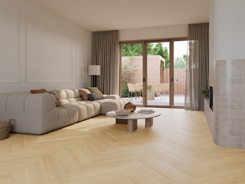 Ground Studio Select Oak Sand VC.20.20.1 visgraat click PVC in interieur sfeerfoto