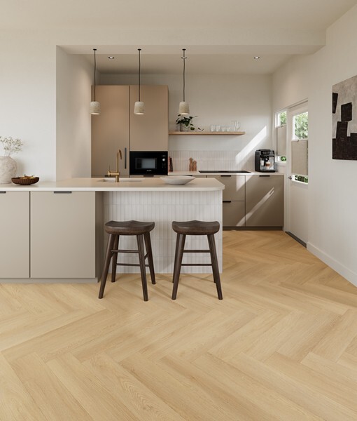 Ground Studio Select Oak Sand VC.20.20.1 visgraat click PVC detail van kleurnuance en plankverbinding