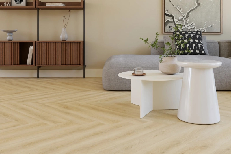 Castell Supreme 860 Herringbone XL Sienna 218 plak PVC visgraat close-up van de voelbare decorstructuur