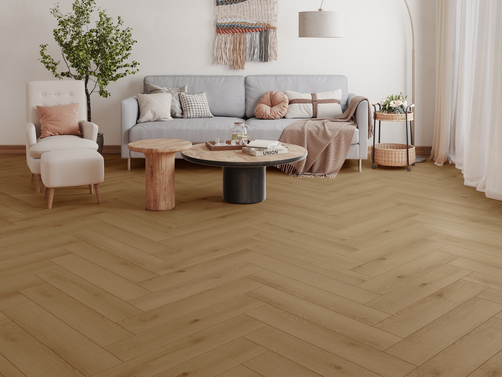 Gelasta Firmfit Silent Visgraat Click 7600 Sierra Light visgraat click pvc in woonkamer sfeerfoto