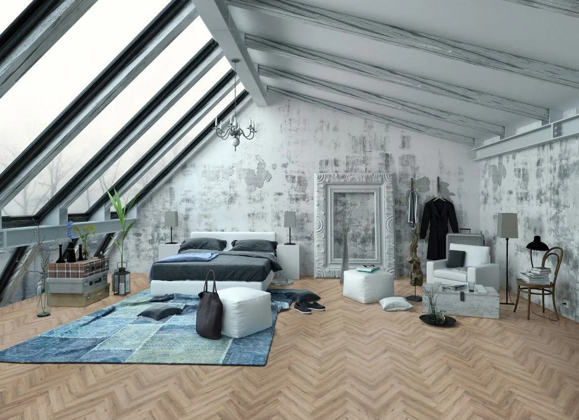 Gelasta City Visgraat Click 5700 Smoked Oak Light visgraat click pvc in woonkamer sfeerfoto