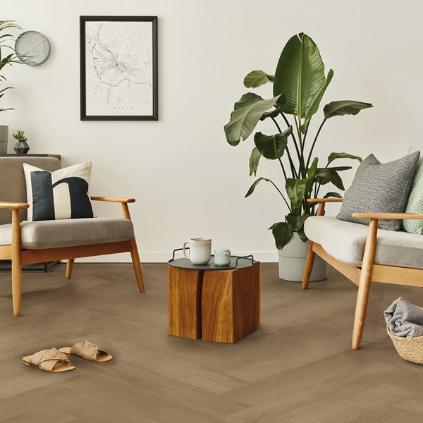 Bodiax Fisk BP580 visgraat 536 Soil visgraat click pvc in woonkamer sfeerfoto