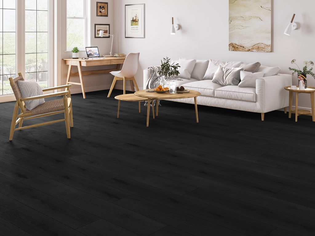 Gelasta Firmfit 6701 Summerfield Charcoal PVC plank plak pvc in woonkamer sfeerfoto