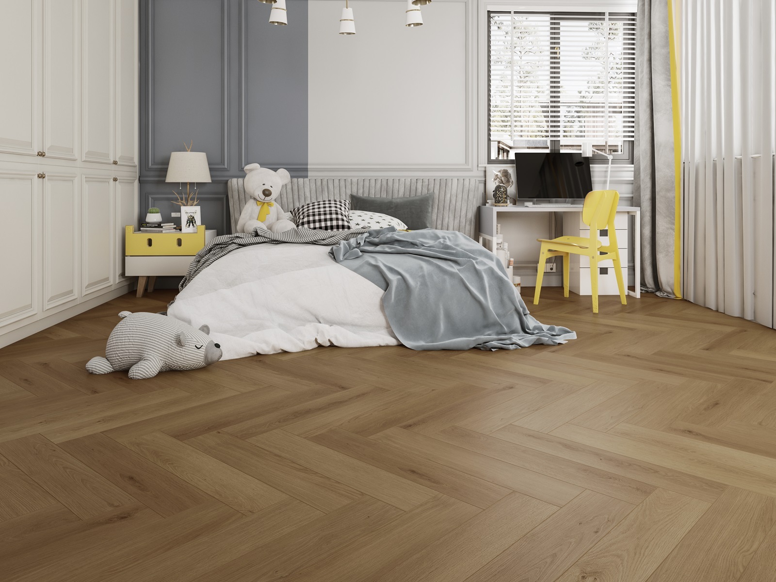 Gelasta Firmfit Visgraat 6800 Summerfield Natural visgraat plak pvc in woonkamer sfeerfoto