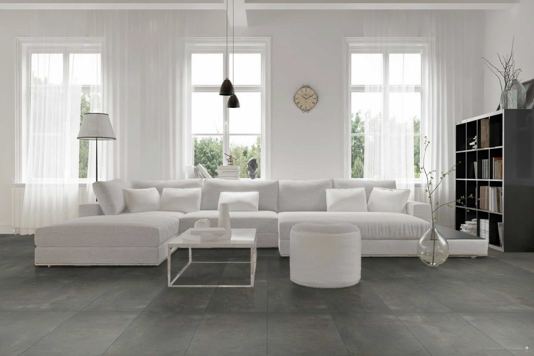 Hebeta Beton Design 38212 Taupe PVC plank plak pvc in woonkamer sfeerfoto