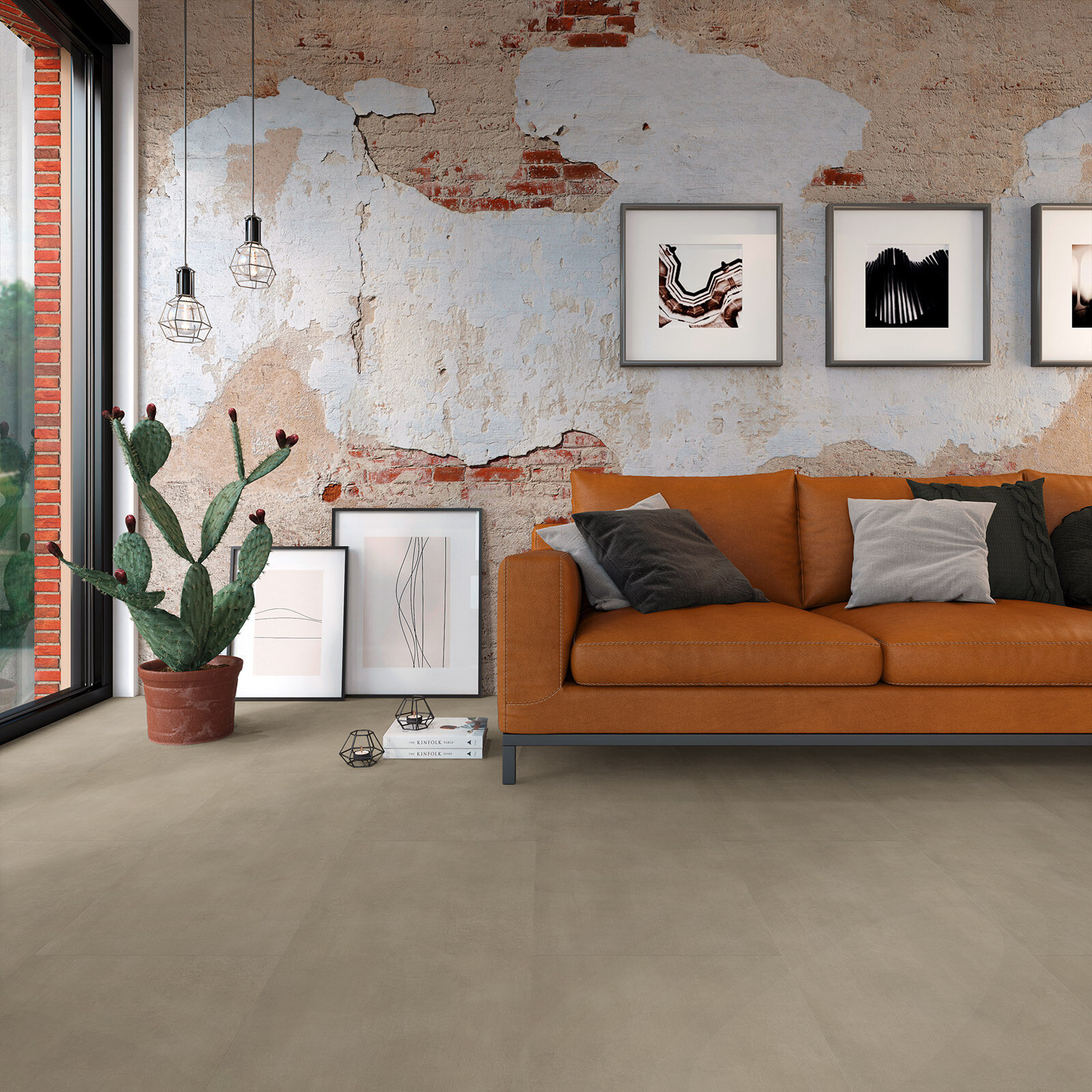 VivaFloors Matera Taupe 1430 plak PVC tegel sfeerfoto in een modern interieur