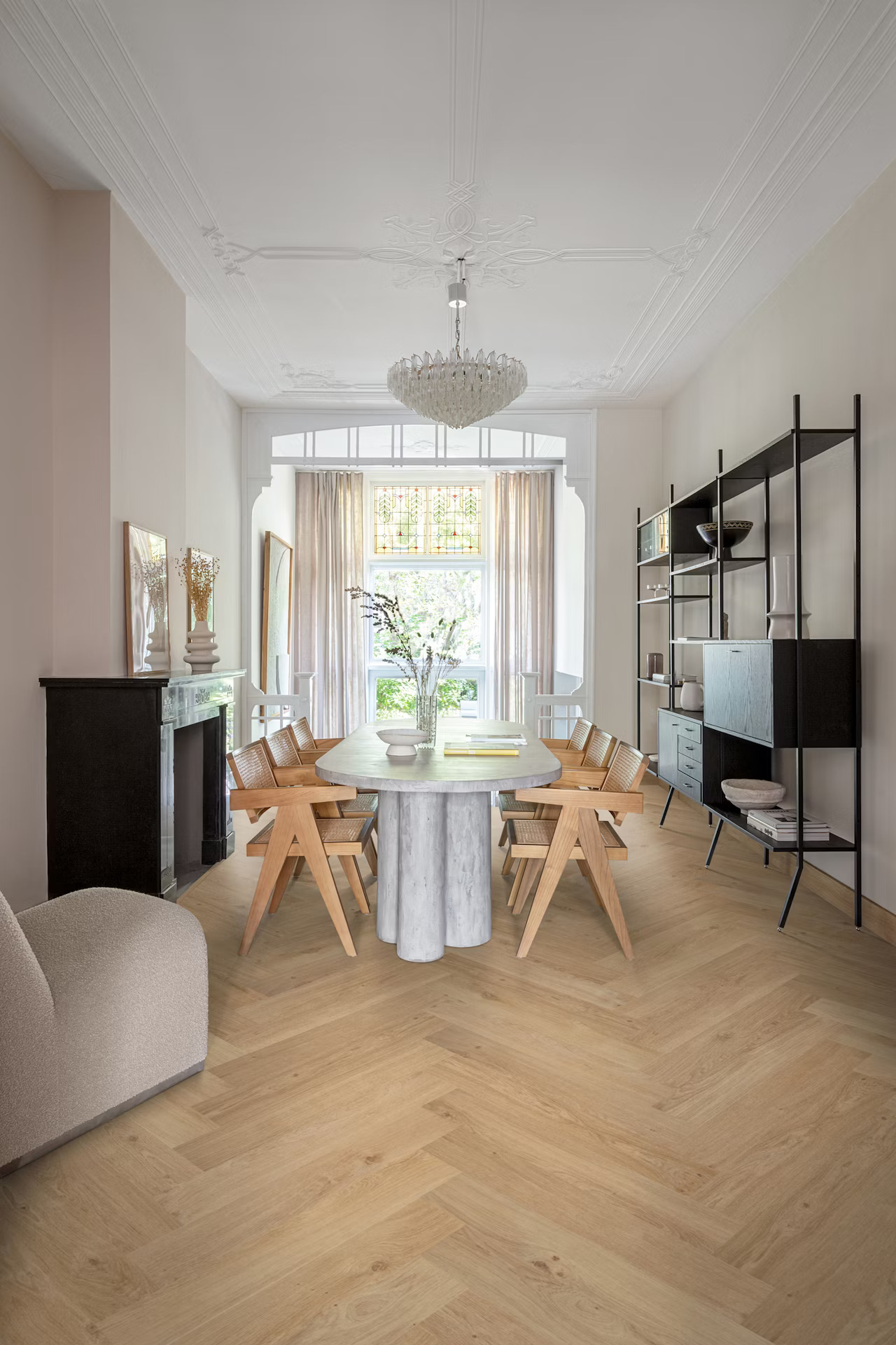 Sfeerfoto Floorify FG618 Toro Walvisgraat plak pvc in interieur