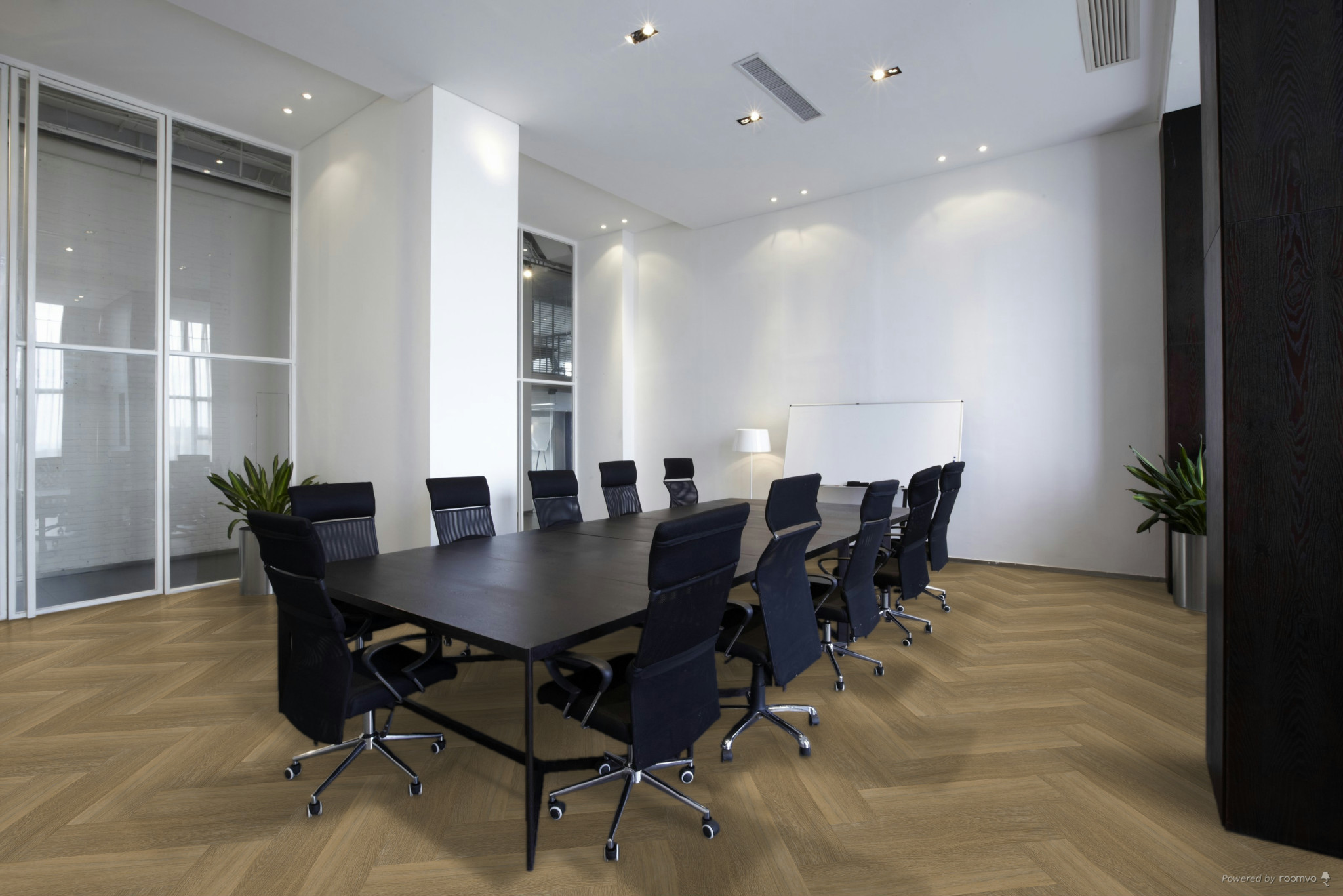 Therdex Herringbone Chevron 6044 variant visgraat plak pvc in woonkamer sfeerfoto