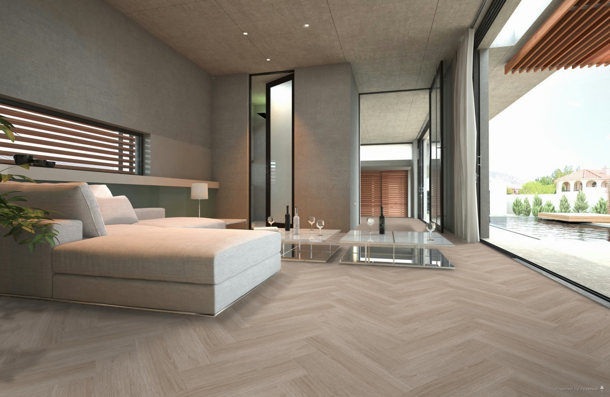 Therdex Herringbone Original 7012 variant visgraat plak pvc in woonkamer sfeerfoto