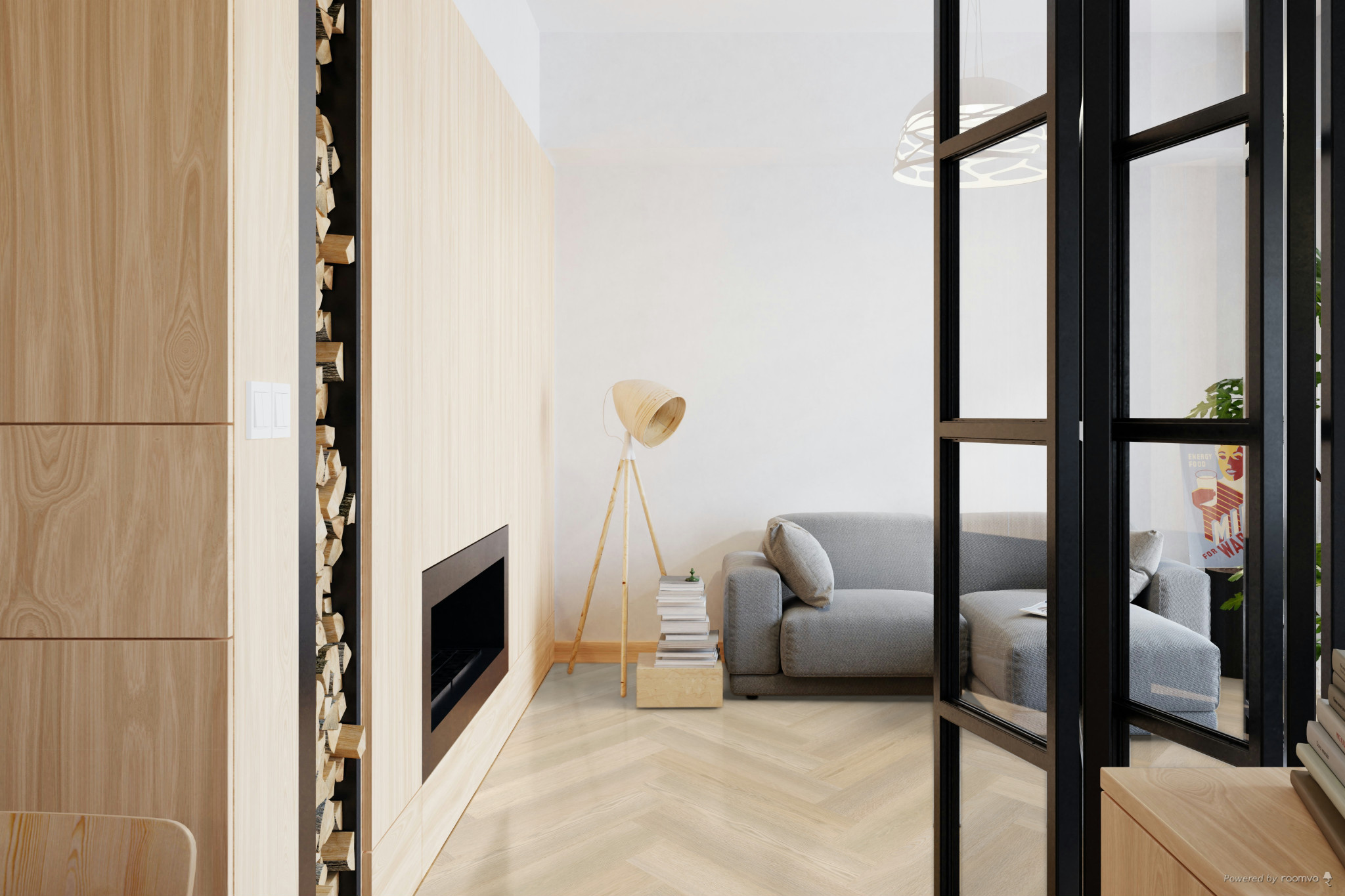 Therdex Herringbone Premier 7583 variant visgraat plak pvc in woonkamer sfeerfoto