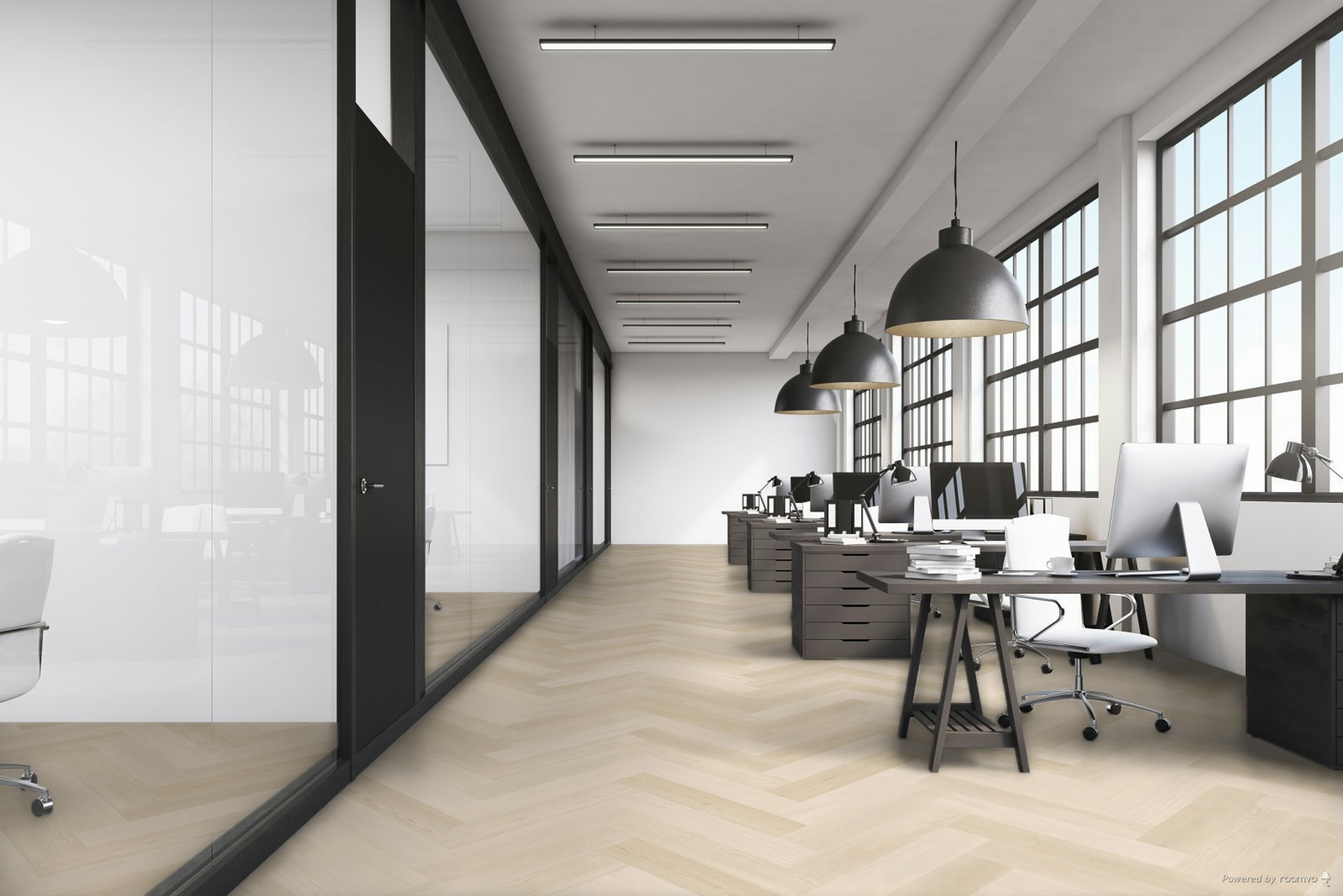 Therdex Herringbone Premier 7581 variant visgraat plak pvc in woonkamer sfeerfoto