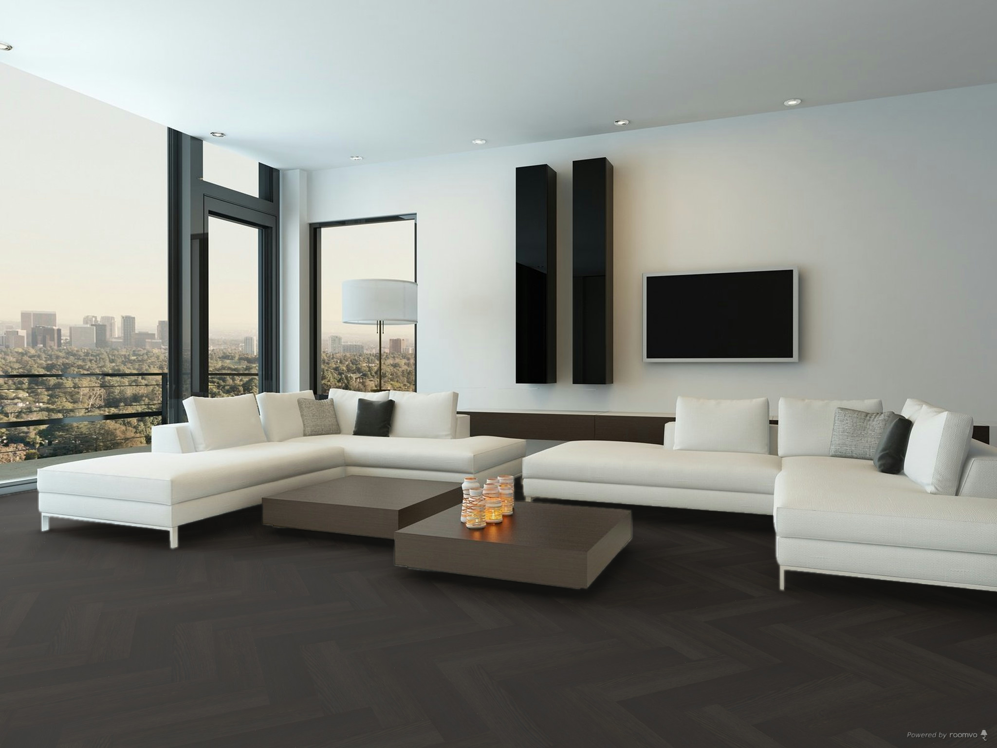 Therdex Herringbone Premium 7006 visgraat plak pvc in woonkamer sfeerfoto