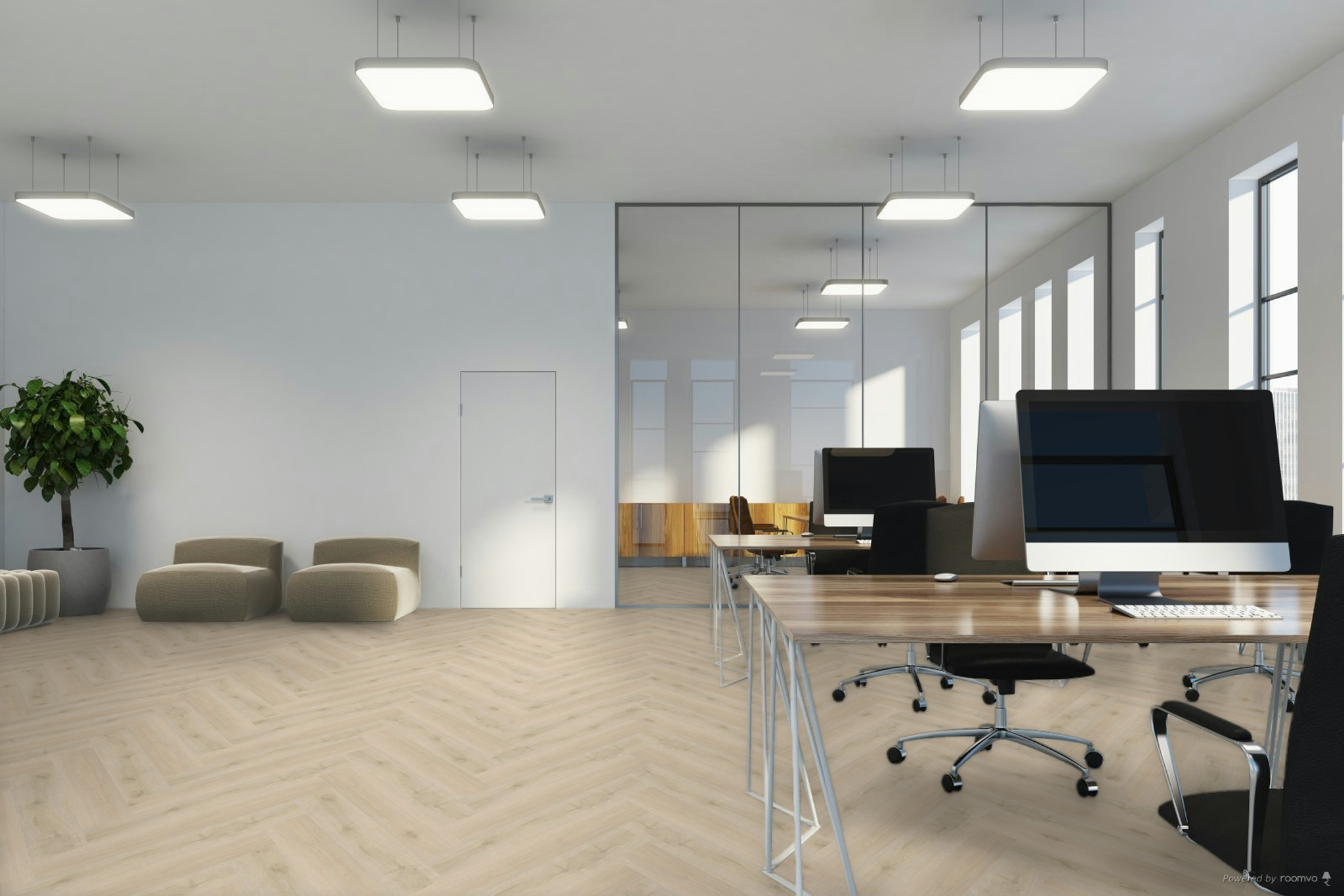 Therdex XL Visgraat 9070 visgraat plak pvc in woonkamer sfeerfoto