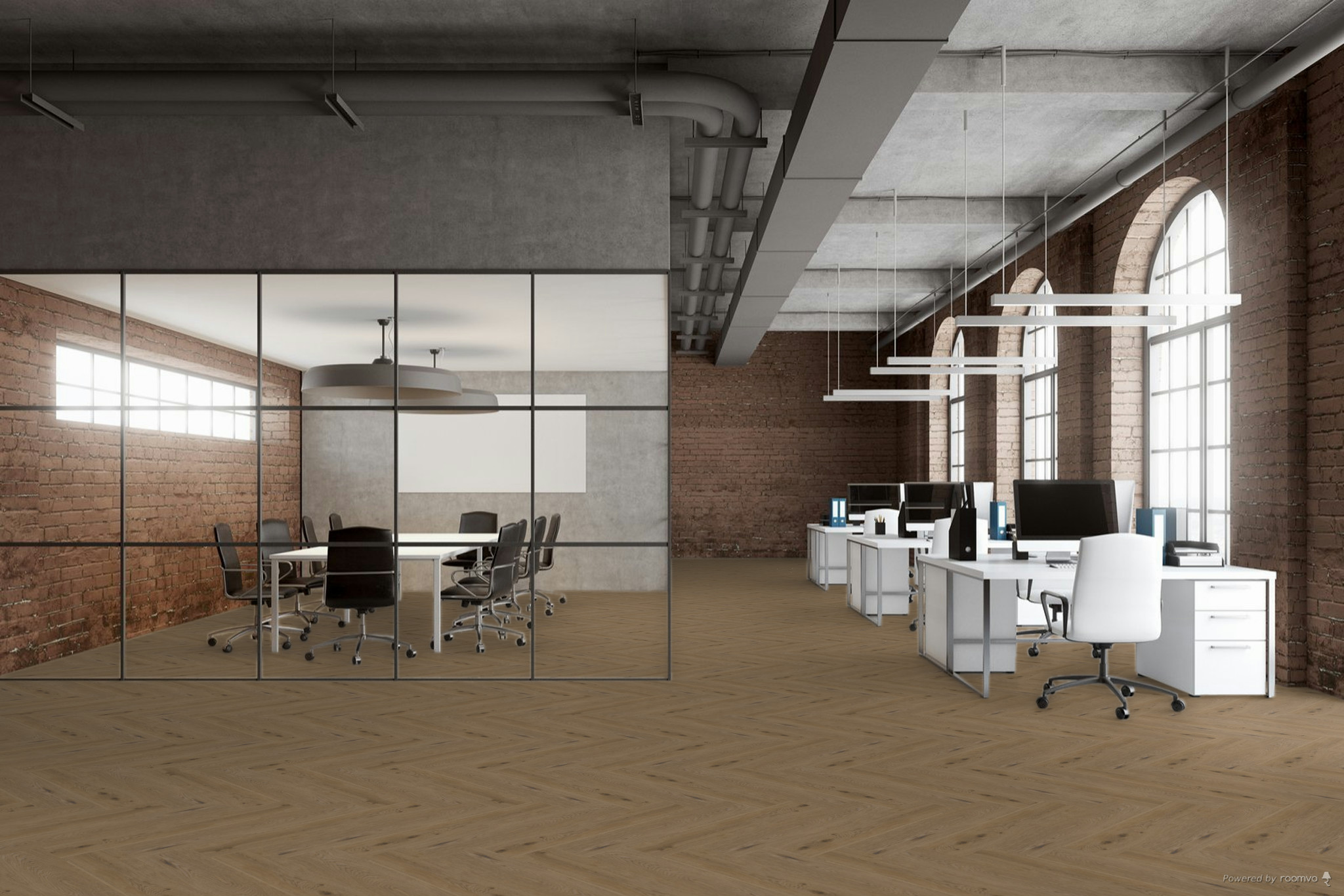 Sfeerbeeld in woonkamer met Therdex Herringbone Authentic 7564 plak PVC vloer