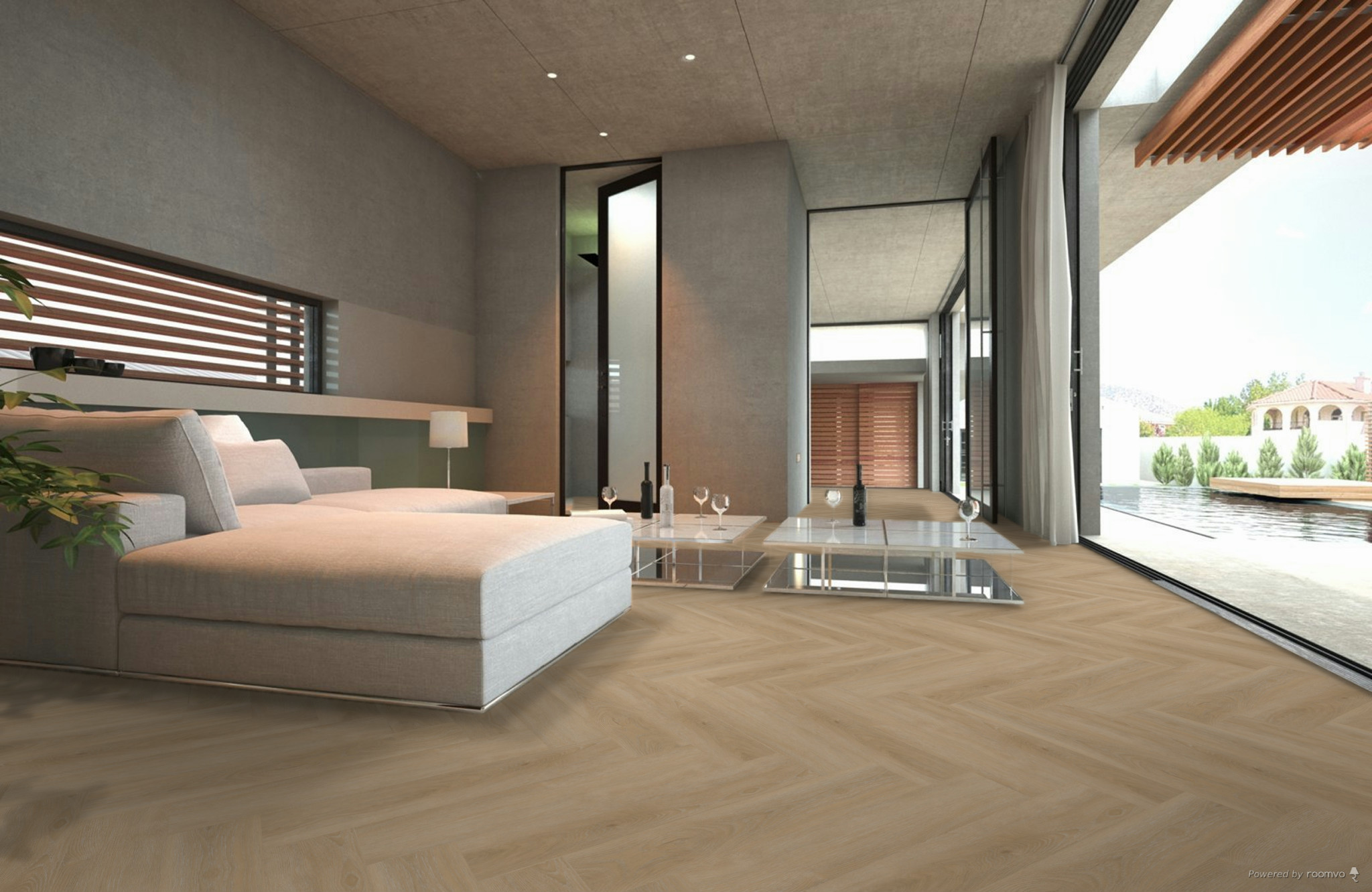 Therdex Herringbone Rustique Click 7572 visgraat click pvc in woonkamer sfeerfoto