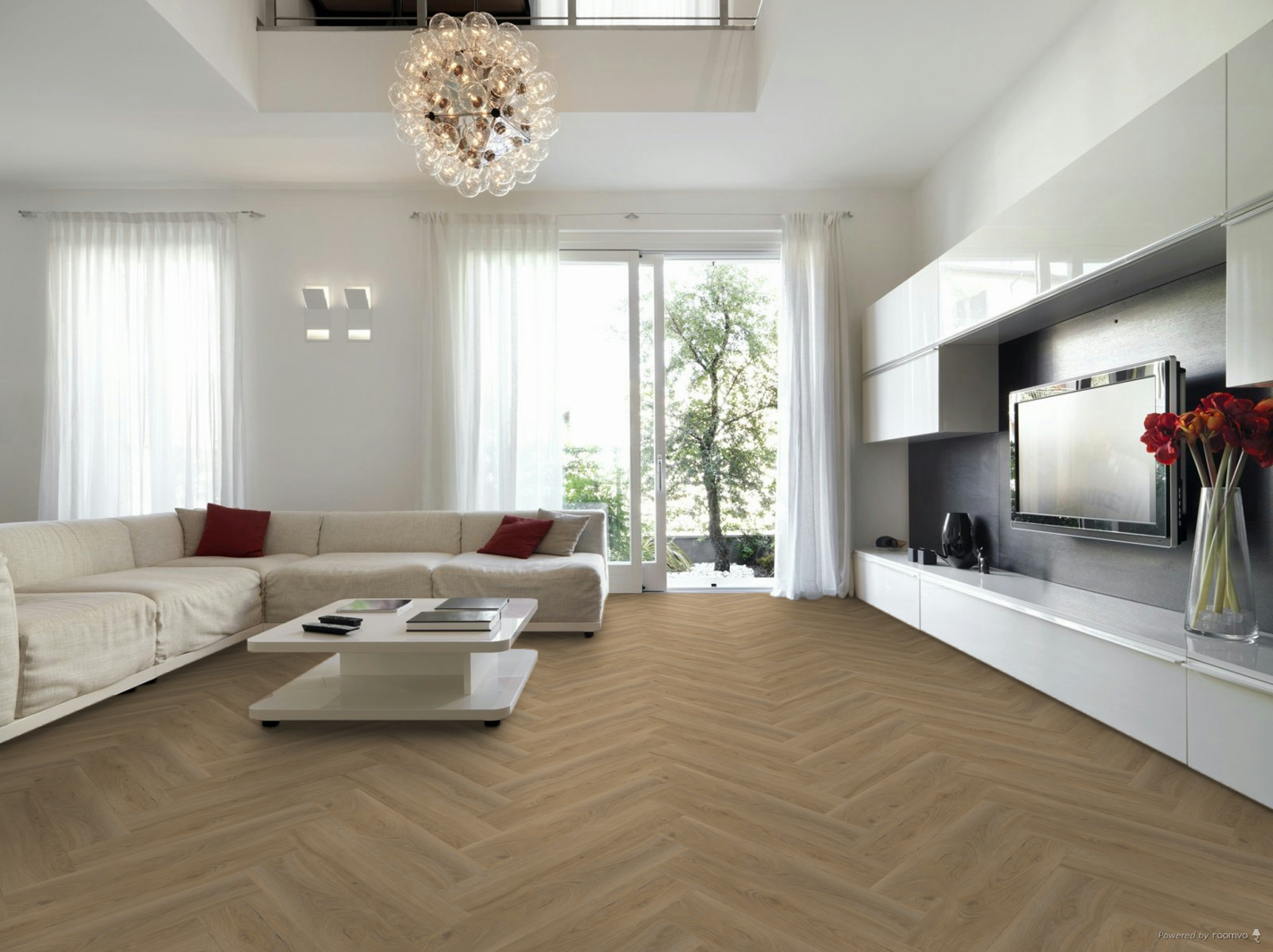 Therdex Herringbone Rustique Click 7573 variant visgraat click pvc in woonkamer sfeerfoto