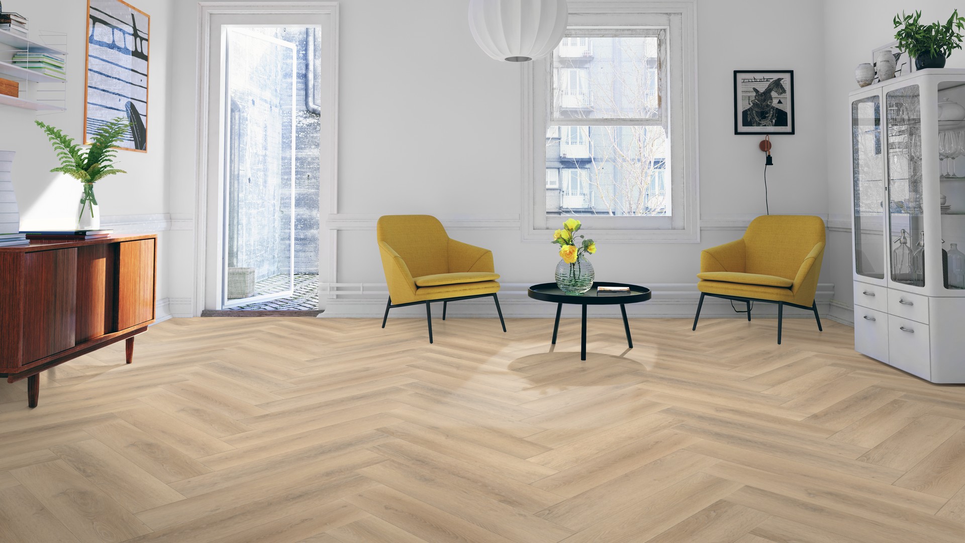 Structuurdetail van Belakos Palazzo Visgraat XL 75 plak PVC vloer – matte toplaag