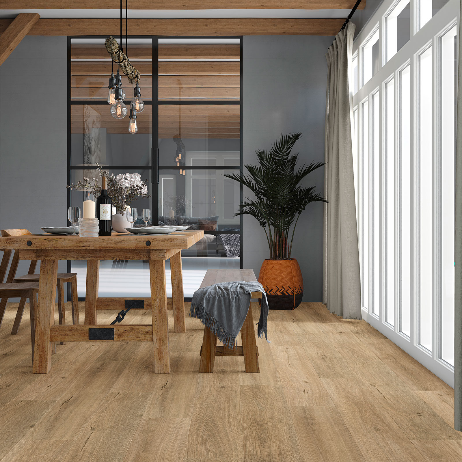 sfeerfoto Eiken PVC plank plak pvc in woonkamer SKU 7240