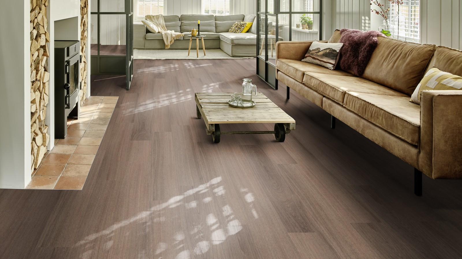 Moduleo Roots Glyde Oak 22877-XL variant PVC plank plak pvc in woonkamer sfeerfoto