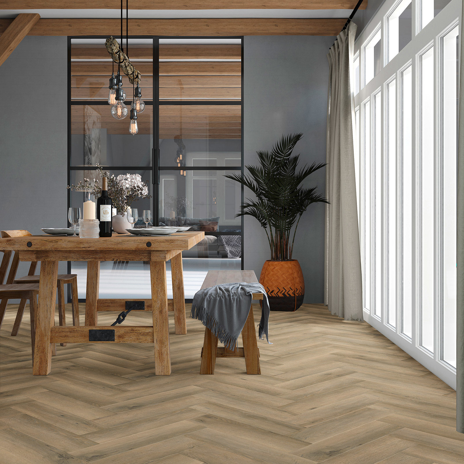 sfeerfoto Visgraat visgraat plak pvc in woonkamer SKU 6850V