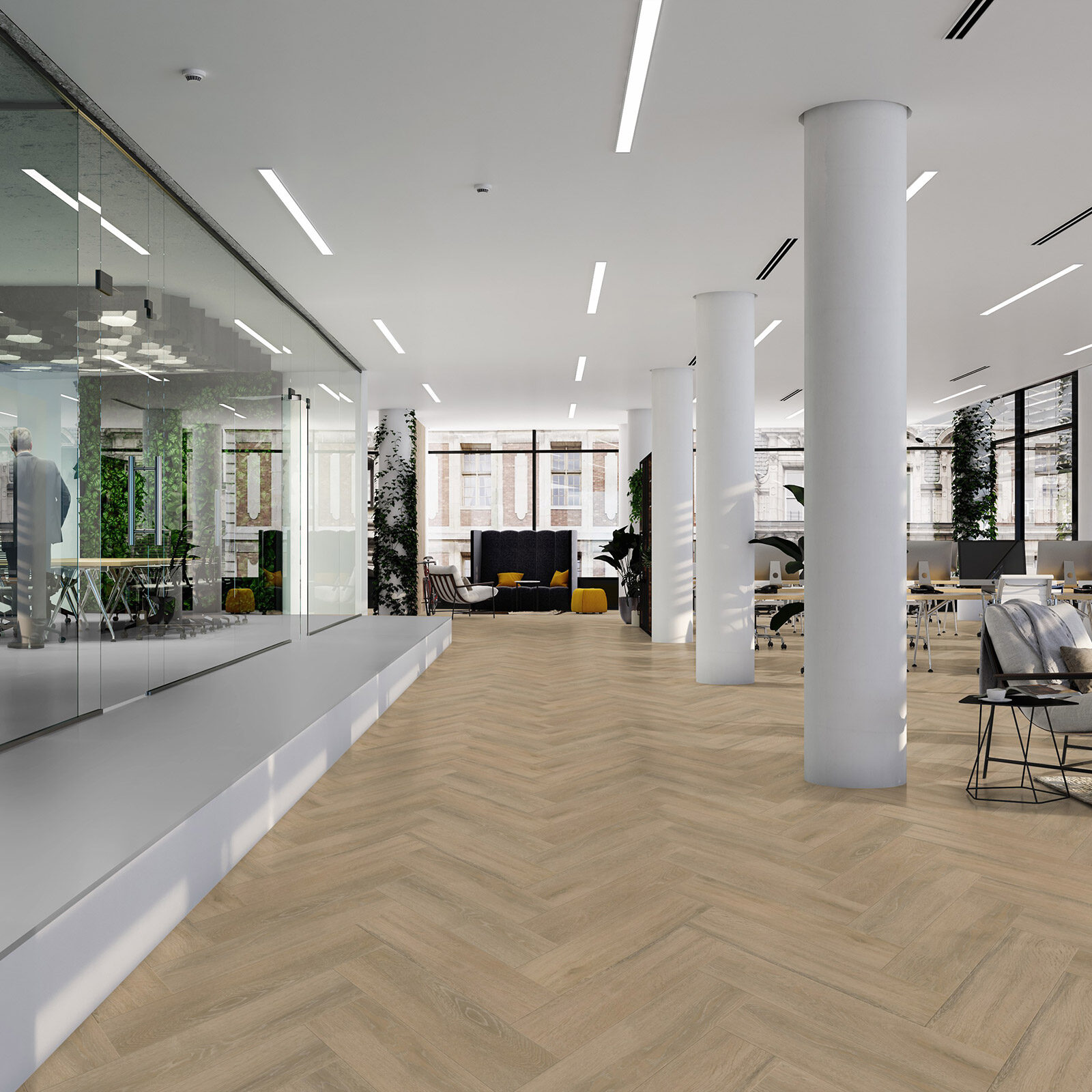 sfeerfoto Visgraat visgraat plak pvc in woonkamer SKU 8360V