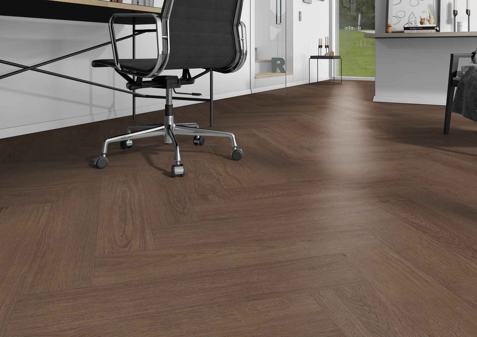 Belakos Monastro Visgraat XL 91 variant visgraat plak pvc in woonkamer sfeerfoto