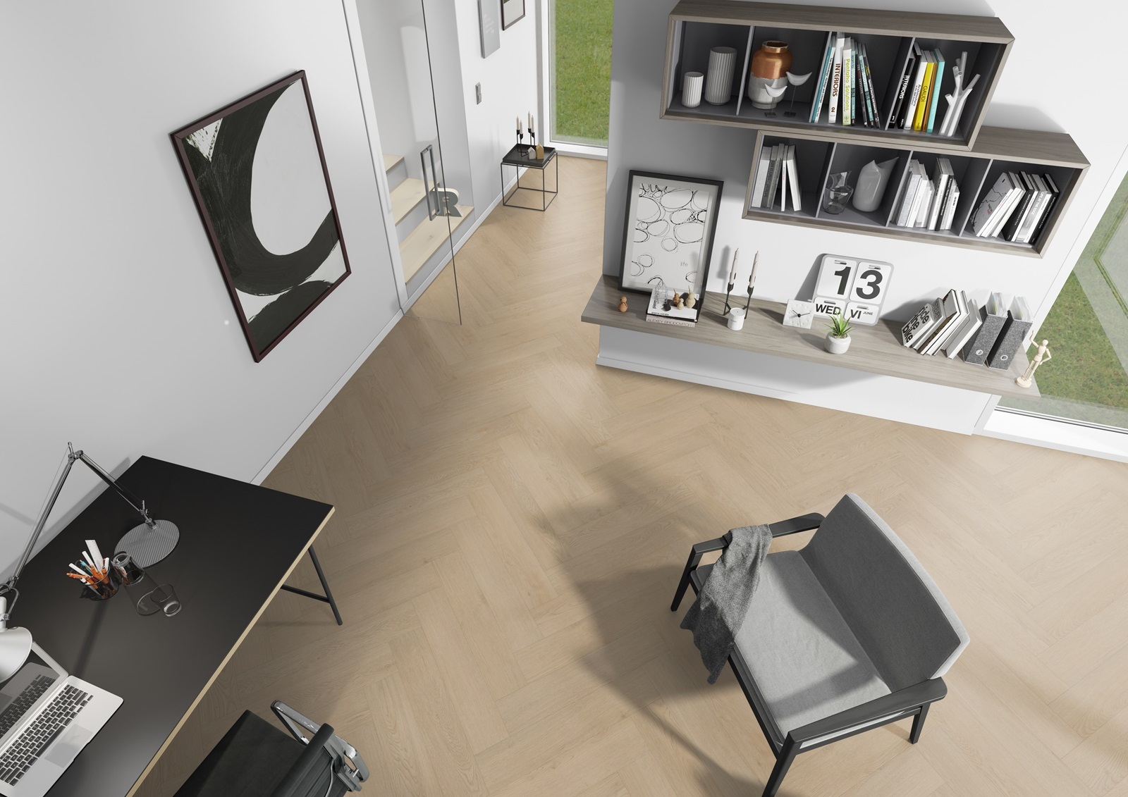 Monastro Visgraat XL 92 visgraat plak PVC sfeerfoto in woonkamer