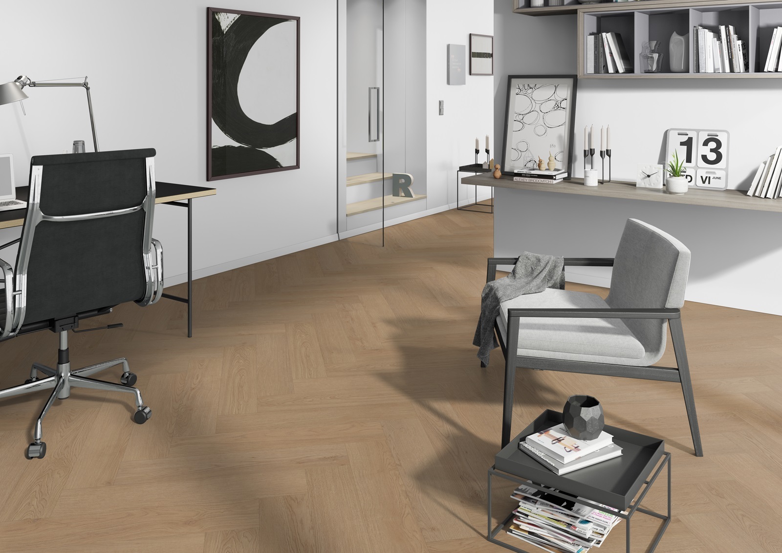 Monastro Visgraat XL 93 visgraat plak PVC sfeerfoto in woonkamer
