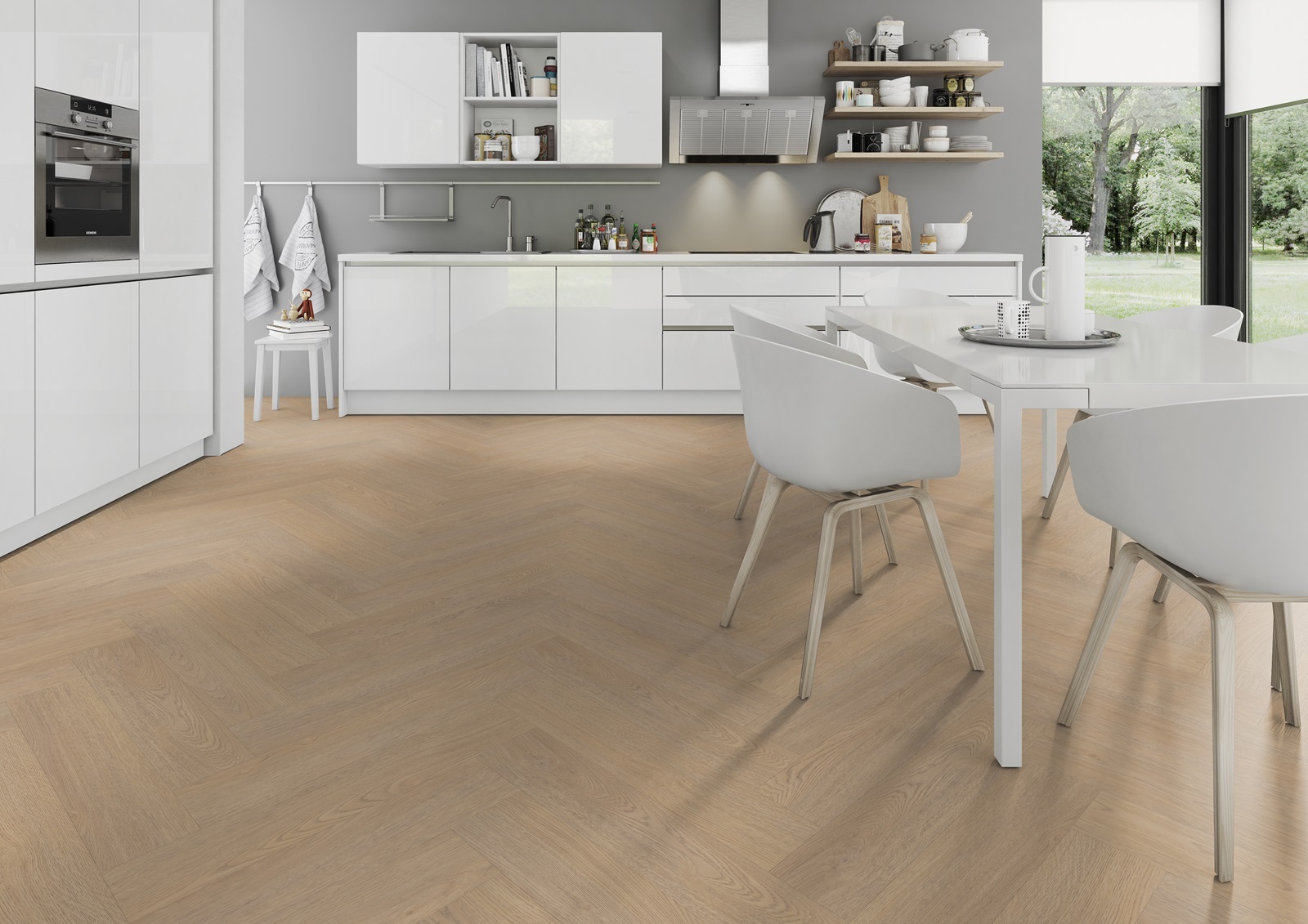 Belakos Terreno Visgraat XL 61 variant visgraat plak pvc in woonkamer sfeerfoto