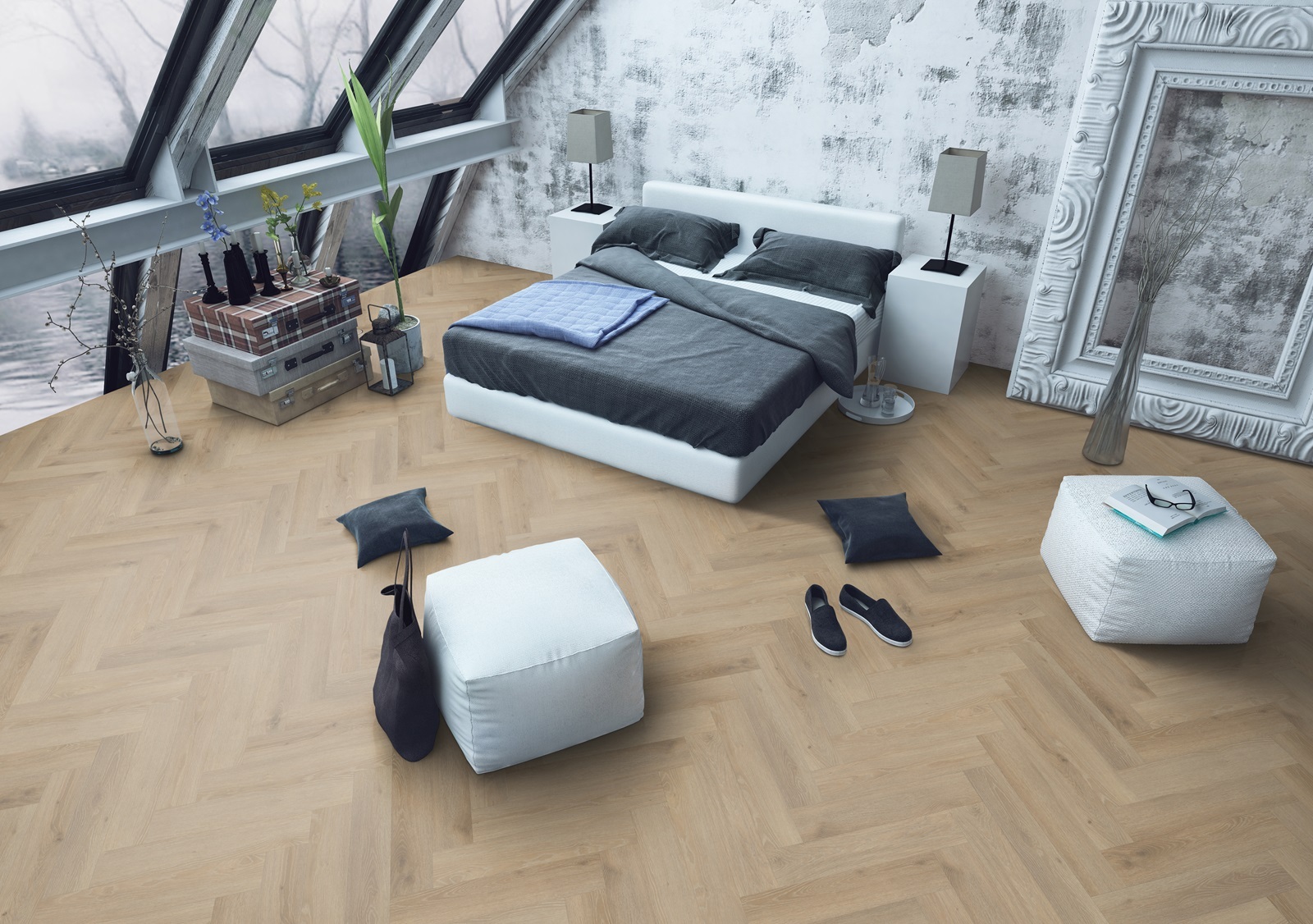 Belakos Rustico Visgraat 20 variant visgraat plak pvc in woonkamer sfeerfoto