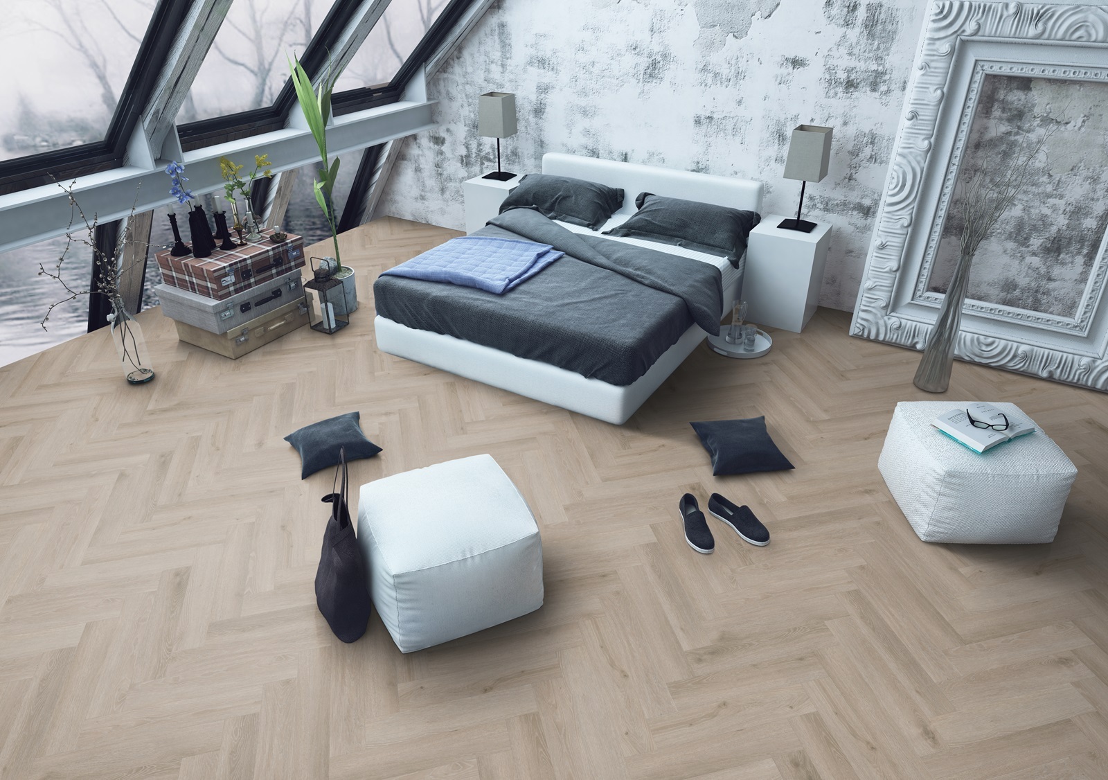 Belakos Rustico Visgraat 40 variant visgraat plak pvc in woonkamer sfeerfoto