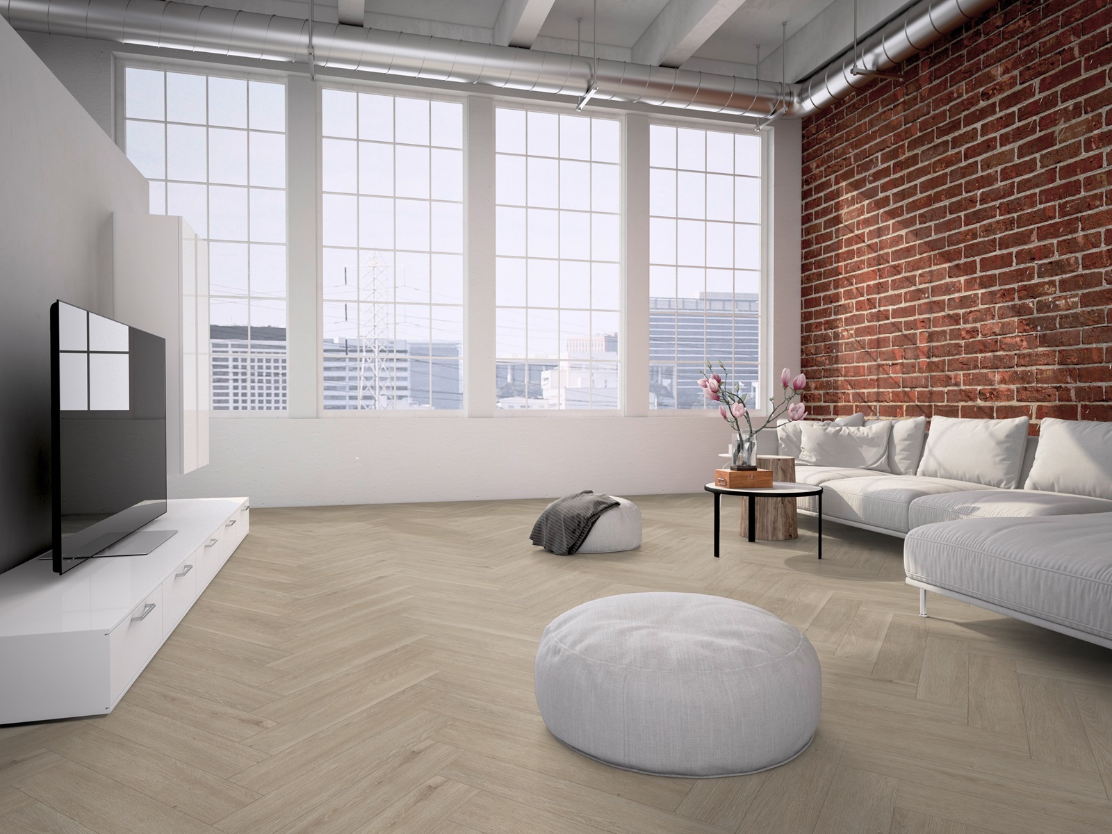 Belakos Rustico Visgraat 60 variant visgraat plak pvc in woonkamer sfeerfoto