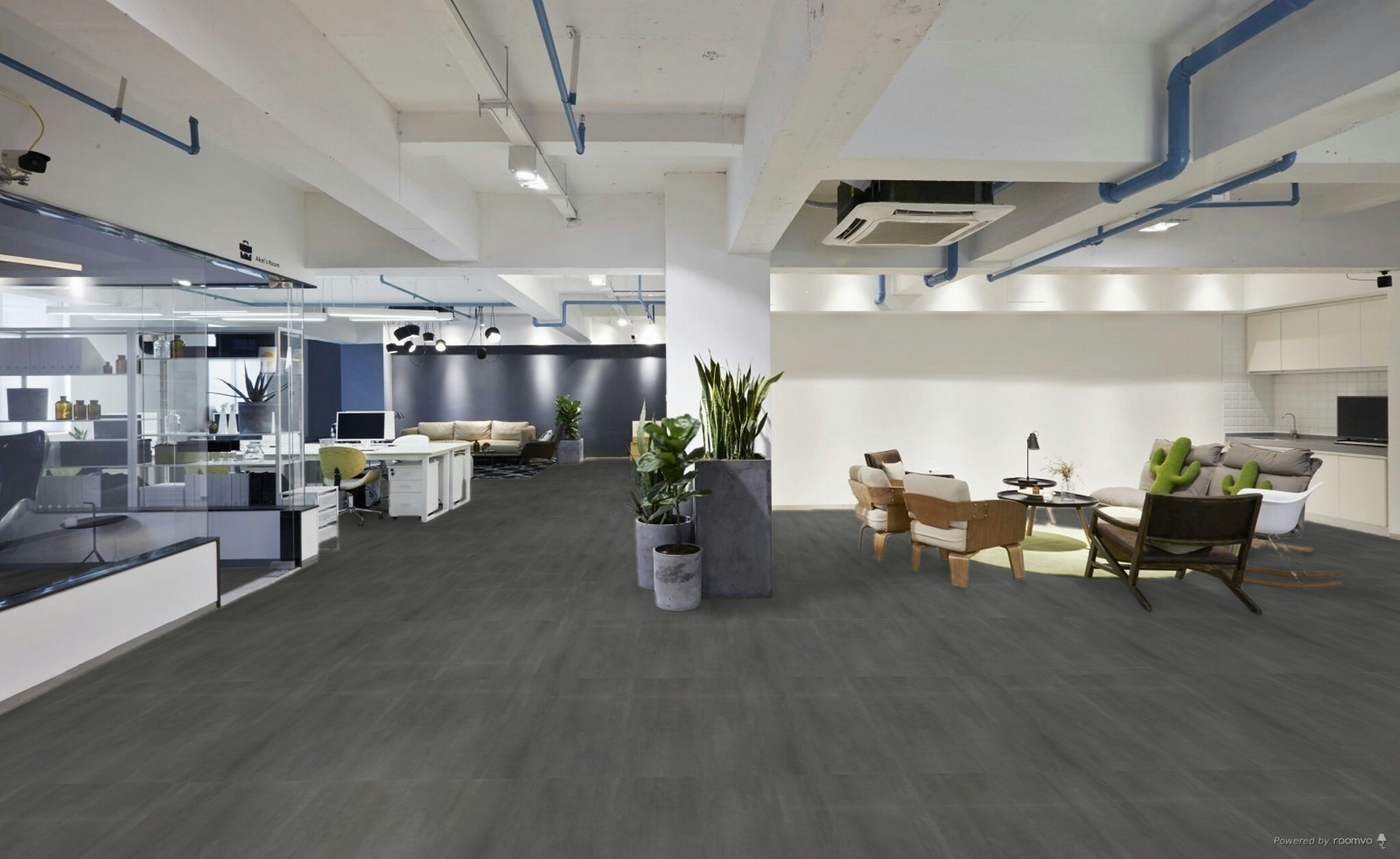 Sfeerbeeld in woonkamer met Therdex Stone Tegels 10044 plak PVC vloer