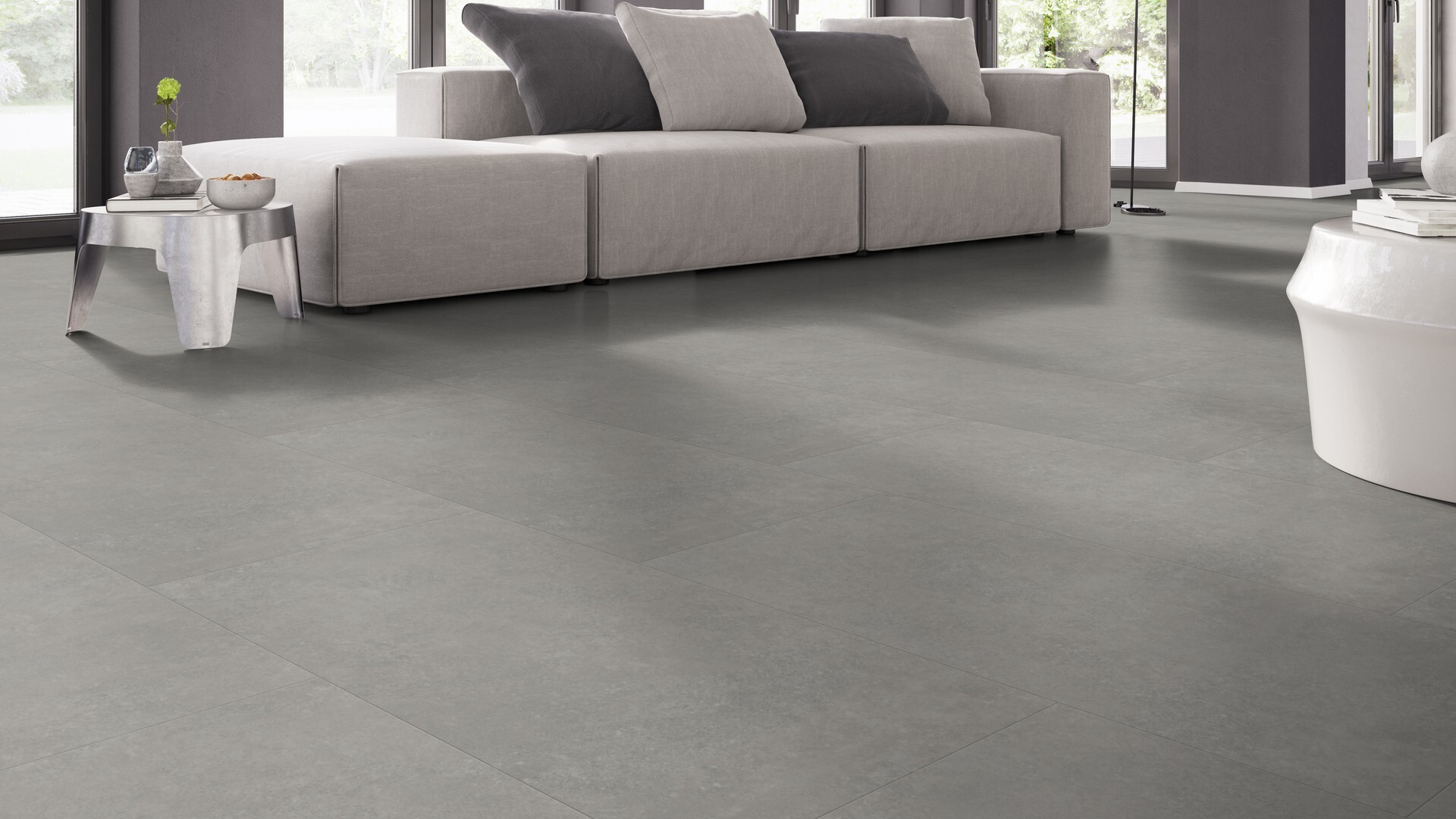 Touchstone Medium 102 PVC tegel steenlook plak PVC sfeerfoto in woonkamer