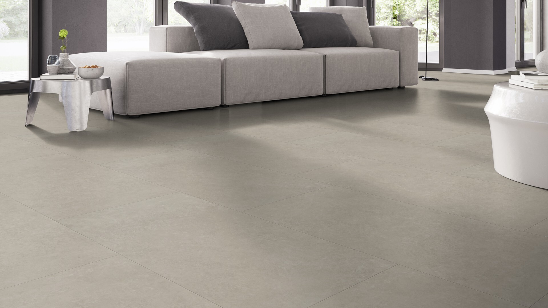 Touchstone Medium 104 PVC tegel steenlook plak PVC sfeerfoto in woonkamer
