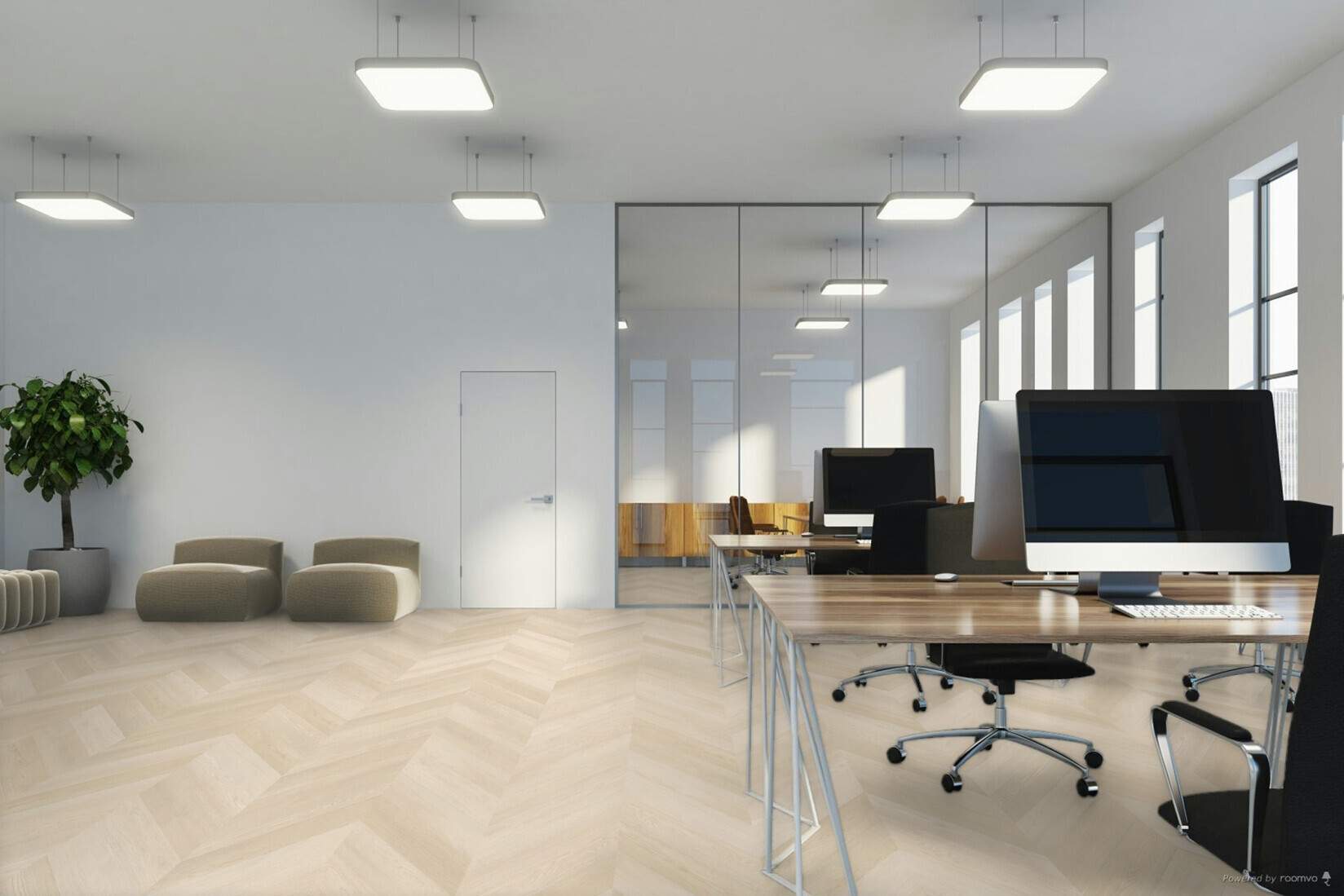 Sfeerbeeld in woonkamer met Therdex Premier Hongaarse Punt 6581 click PVC vloer