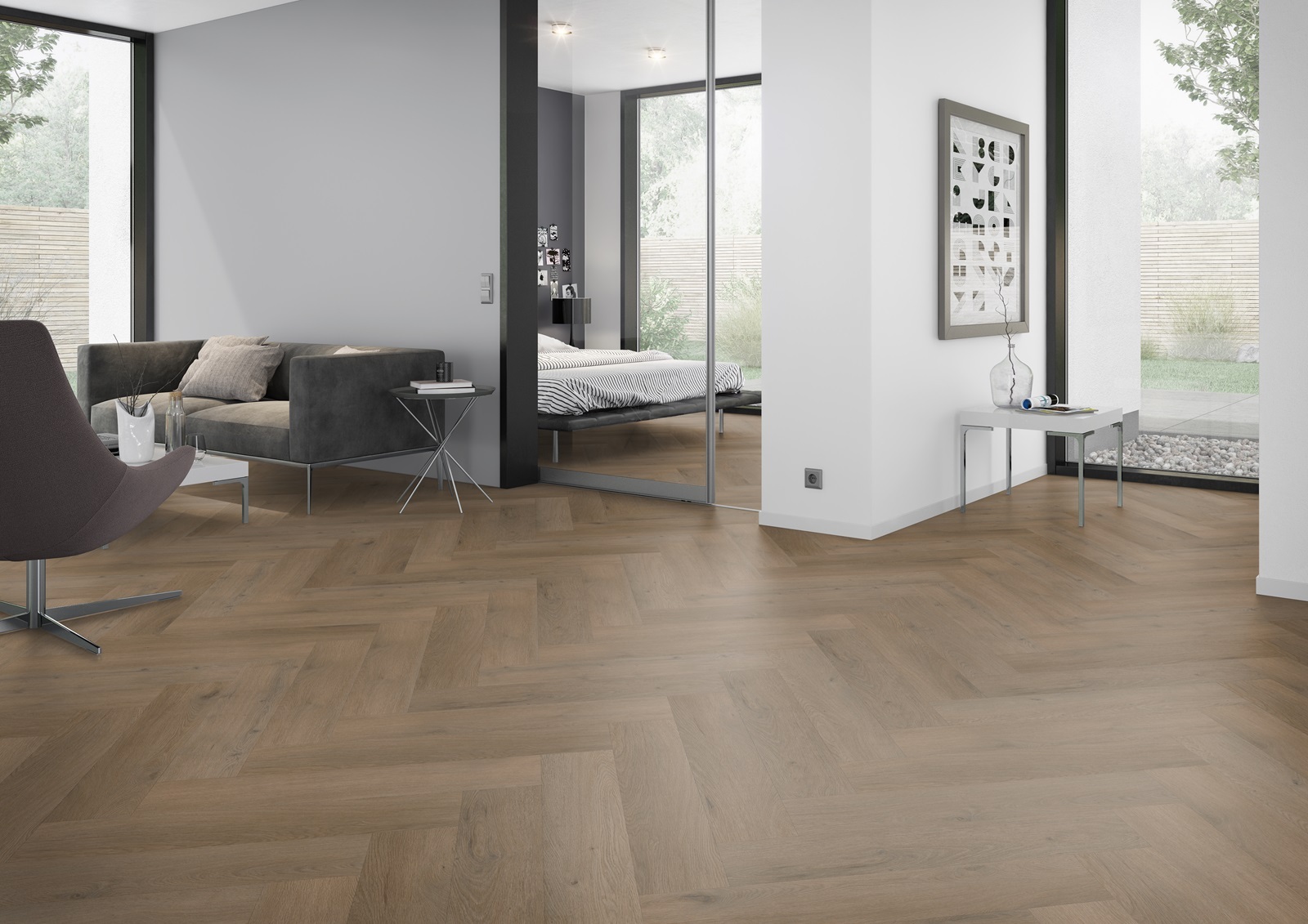 Attico Visgraat XL Click 84 visgraat click PVC sfeerfoto in woonkamer