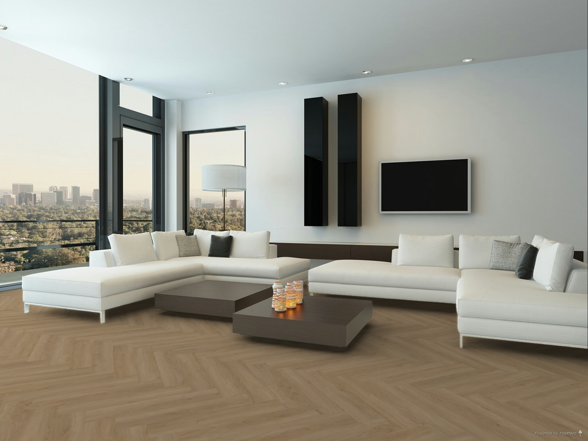 Therdex Herringbone Rustique Click 7574 variant visgraat click pvc in woonkamer sfeerfoto