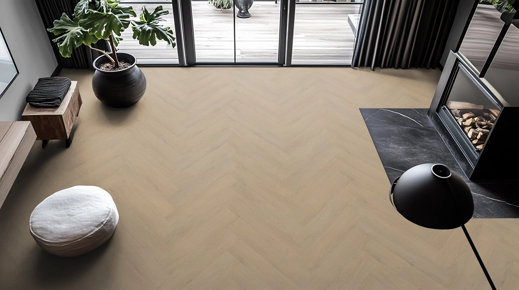 Structuurdetail van Belakos Cervo Visgraat XL 20 plak PVC vloer – matte toplaag