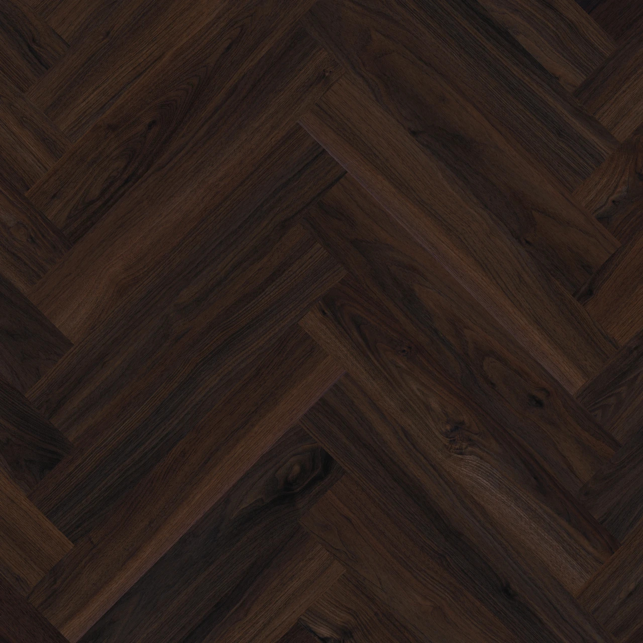 Therdex Walnut C6054 Detail van de structuur visgraat click pvc met subtiele nerf warmteweerstand 0051 m²K/W