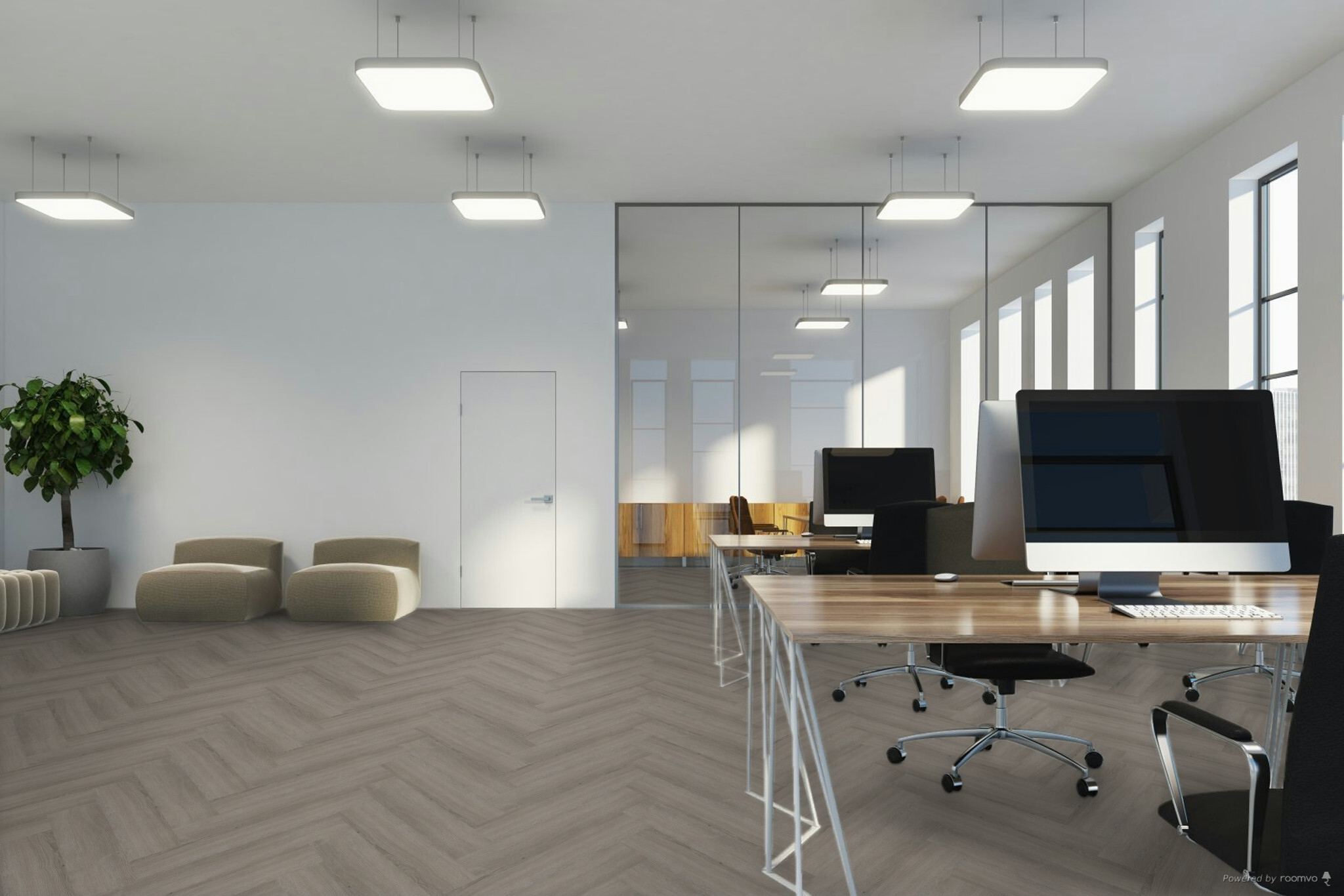 Therdex Herringbone Rustique Click 7575 visgraat click pvc in woonkamer sfeerfoto