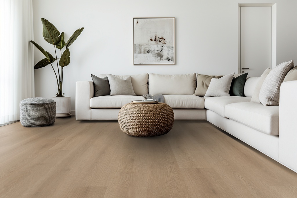 Belakos Puro 440 plak PVC plank in een ruim interieur met een rustig en luxe vloerbeeld