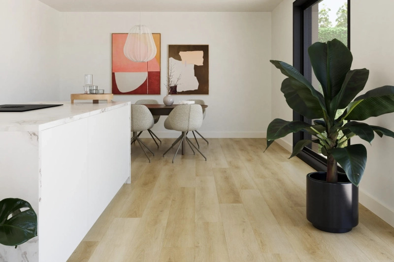 Castell Supreme 860 119 Walnut PVC vloer met realistische houtstructuur in moderne woonkamer