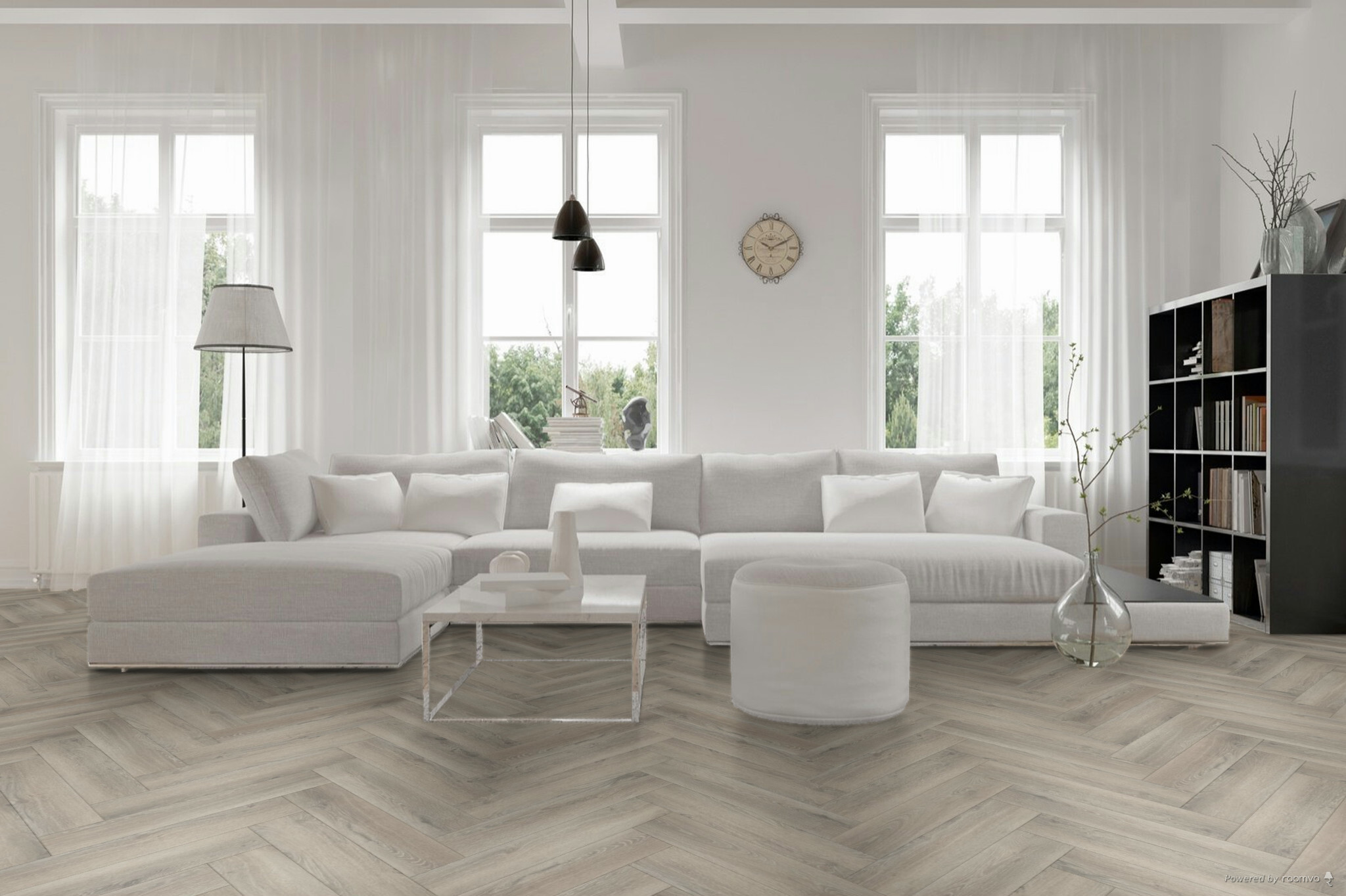 Hebeta Progress Visgraat 77818 Warm Bruin visgraat plak pvc in woonkamer sfeerfoto