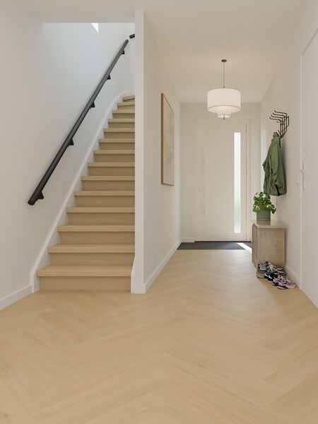 Ground Studio Pure Oak Warm Sand V.10.40.2 visgraat plak PVC close-up van houtnerf en visgraatpatroon