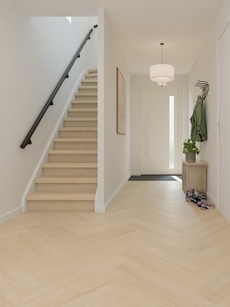 Ground Studio Pure Oak White Wash V.10.10.2 visgraat plak PVC in interieur sfeerfoto